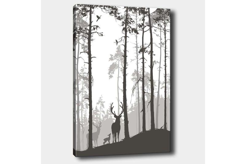 Canvastavla 70x100 cm - Silhuetter av hjortar i en skogsmiljö - Svart / Grå / Vit - Inredning - Tavlor & posters - Canvastavla