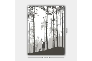 Canvastavla 70x100 cm - Silhuetter av hjortar i en skogsmiljö - Svart / Grå / Vit - Inredning - Tavlor & posters - Canvastavla
