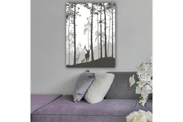 Canvastavla 70x100 cm - Silhuetter av hjortar i en skogsmiljö - Svart / Grå / Vit - Inredning - Tavlor & posters - Canvastavla