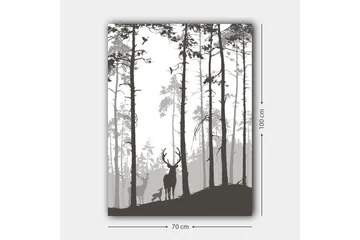 Canvastavla 70x100 cm - Silhuetter av hjortar i en skogsmiljö - Svart / Grå / Vit - Inredning - Tavlor & posters - Canvastavla