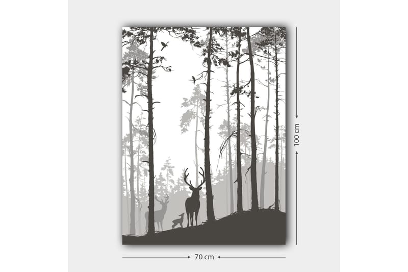 Canvastavla 70x100 cm - Silhuetter av hjortar i en skogsmiljö - Svart / Grå / Vit - Inredning - Tavlor & posters - Canvastavla