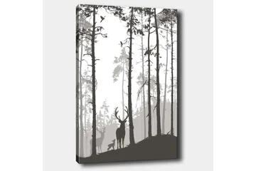 Canvastavla 70x100 cm - Silhuetter av hjortar i en skogsmiljö - Svart / Grå / Vit - Inredning - Tavlor & posters - Canvastavla