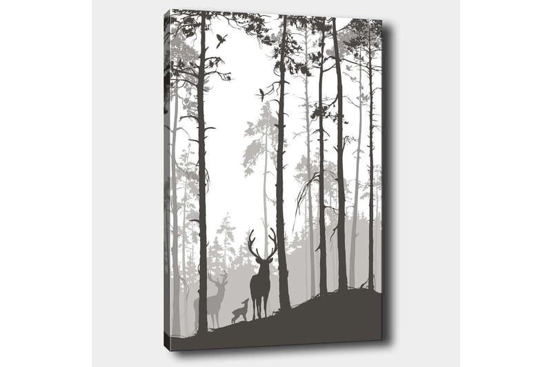Canvastavla 70x100 cm - Silhuetter av hjortar i en skogsmiljö - Svart / Grå / Vit - Inredning - Tavlor & posters - Canvastavla
