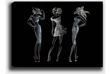 Canvastavla 70x100 cm - Silhuetter av tre eleganta kvinnor i modekläder - Svart / Guld / Vit - Inredning - Tavlor & posters - Canvastavla