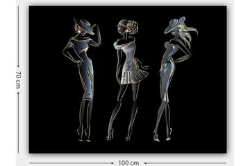 Canvastavla 70x100 cm - Silhuetter av tre eleganta kvinnor i modekläder - Svart / Guld / Vit - Inredning - Tavlor & posters - Canvastavla