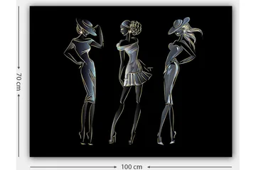 Canvastavla 70x100 cm - Silhuetter av tre eleganta kvinnor i modekläder - Svart / Guld / Vit - Inredning - Tavlor & posters - Canvastavla