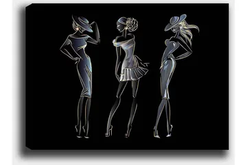 Canvastavla 70x100 cm - Silhuetter av tre eleganta kvinnor i modekläder - Svart / Guld / Vit - Inredning - Tavlor & posters - Canvastavla