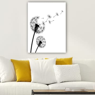 Canvastavla 70x100 cm - Siluetter av maskrosor som sprider sina frön i vinden - Svart / Vitt - Inredning - Tavlor & posters - Canvastavla