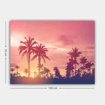 Canvastavla 70x100 cm - Siluetter av palmer mot en färgsprakande solnedgång - Rosa / Lila / Svart - Inredning - Tavlor & posters - Canvastavla