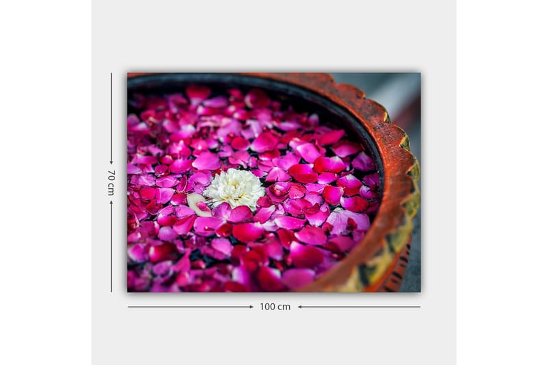 Canvastavla 70x100 cm - Skål med rosa rosblad och en vit blomma som flyter på ytan - Rosa / Vit - Inredning - Tavlor & posters - Canvastavla