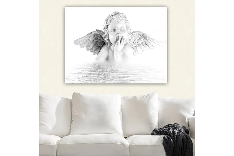 Canvastavla 70x100 cm - Skulptur av en ängel med vingar som sitter i en eftertänksam pose - Vit / Grå - Inredning - Tavlor & posters - Canvastavla