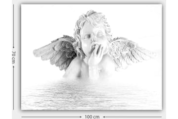 Canvastavla 70x100 cm - Skulptur av en ängel med vingar som sitter i en eftertänksam pose - Vit / Grå - Inredning - Tavlor & posters - Canvastavla