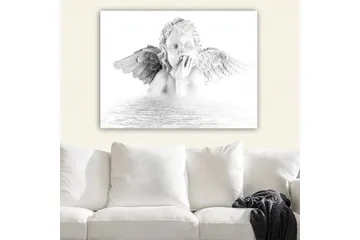 Canvastavla 70x100 cm - Skulptur av en ängel med vingar som sitter i en eftertänksam pose - Vit / Grå - Inredning - Tavlor & posters - Canvastavla