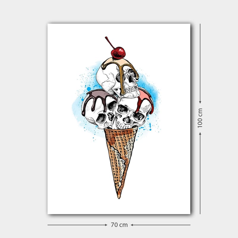 Canvastavla 70x100 cm - Skulptur av en glass med dödskallar som toppas av ett körsbär - Vit / Brun / Röd - Inredning - Tavlor & posters - Canvastavla