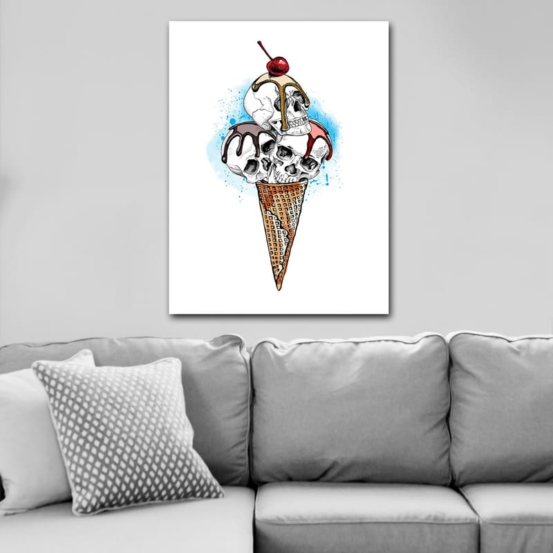 Canvastavla 70x100 cm - Skulptur av en glass med dödskallar som toppas av ett körsbär - Vit / Brun / Röd - Inredning - Tavlor & posters - Canvastavla