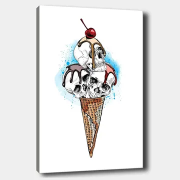 Canvastavla 70x100 cm - Skulptur av en glass med dödskallar som toppas av ett körsbär - Vit / Brun / Röd - Inredning - Tavlor & posters - Canvastavla