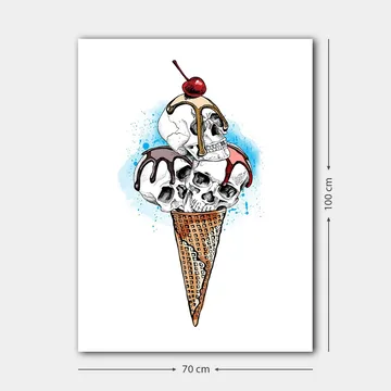 Canvastavla 70x100 cm - Skulptur av en glass med dödskallar som toppas av ett körsbär - Vit / Brun / Röd - Inredning - Tavlor & posters - Canvastavla