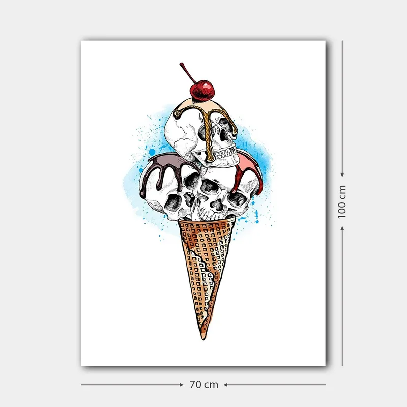Canvastavla 70x100 cm - Skulptur av en glass med dödskallar som toppas av ett körsbär - Vit / Brun / Röd - Inredning - Tavlor & posters - Canvastavla