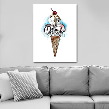 Canvastavla 70x100 cm - Skulptur av en glass med dödskallar som toppas av ett körsbär - Vit / Brun / Röd - Inredning - Tavlor & posters - Canvastavla