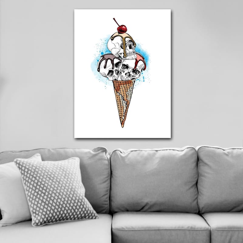 Canvastavla 70x100 cm - Skulptur av en glass med dödskallar som toppas av ett körsbär - Vit / Brun / Röd - Inredning - Tavlor & posters - Canvastavla