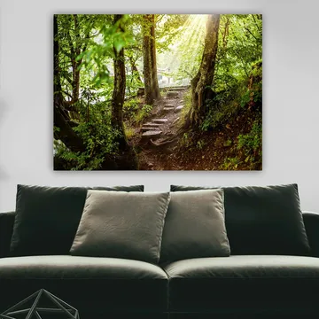 Canvastavla 70x100 cm - Solbelyst stig omgiven av grönska i en skogsmiljö - Grön / Brun - Inredning - Tavlor & posters - Canvastavla