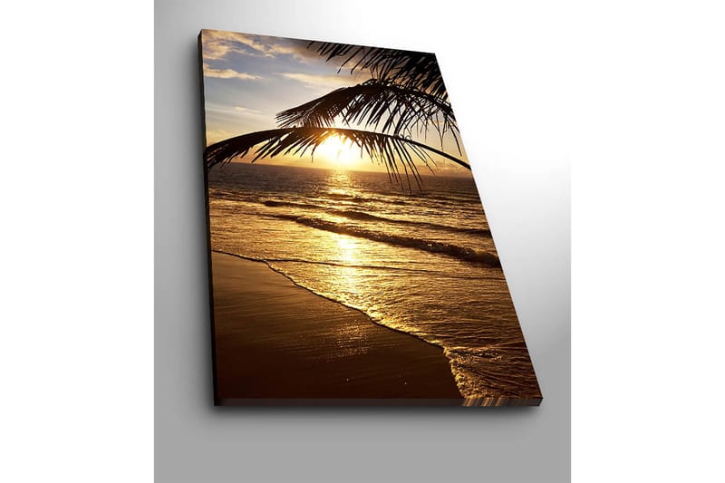 Canvastavla 70x100 cm - Solnedgång över havet med palmer i förgrunden - Guld / Orange / Brunt - Inredning - Tavlor & posters - Canvastavla