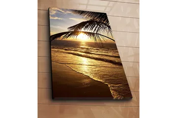 Canvastavla 70x100 cm - Solnedgång över havet med palmer i förgrunden - Guld / Orange / Brunt - Inredning - Tavlor & posters - Canvastavla