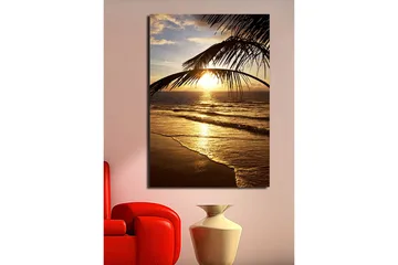 Canvastavla 70x100 cm - Solnedgång över havet med palmer i förgrunden - Guld / Orange / Brunt - Inredning - Tavlor & posters - Canvastavla