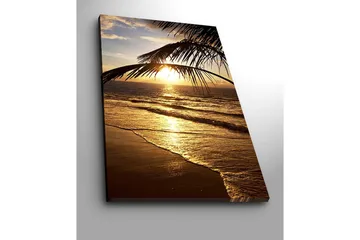 Canvastavla 70x100 cm - Solnedgång över havet med palmer i förgrunden - Guld / Orange / Brunt - Inredning - Tavlor & posters - Canvastavla