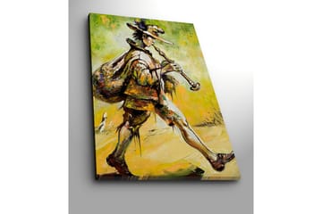 Canvastavla 70x100 cm - Spelman som går framåt med en säck på ryggen och spelar på sin flöjt - Grön / Gul / Brun - Inredning - Tavlor & posters - Canvastavla