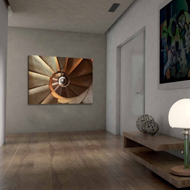 Canvastavla 70x100 cm - Spiraltrappa som leder nedåt med en harmonisk och geometrisk design - Beige / Brunt / Grått - Inredning - Tavlor & posters - Canvastavla