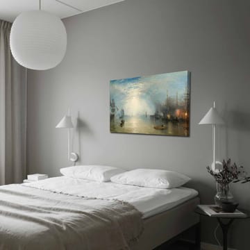 Canvastavla 70x100 cm - Stämningsfull hamnscen med segelbåtar och skepp under en dramatisk himmel - Blå / Grå / Beige - Inredning - Tavlor & posters - Canvastavla