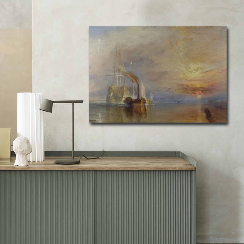 Canvastavla 70x100 cm - Stämningsfull sjöscen med ångbåtar som seglar under en färgsprakande himmel - Blå / Orange / Grå - Inredning - Tavlor & posters - Canvastavla