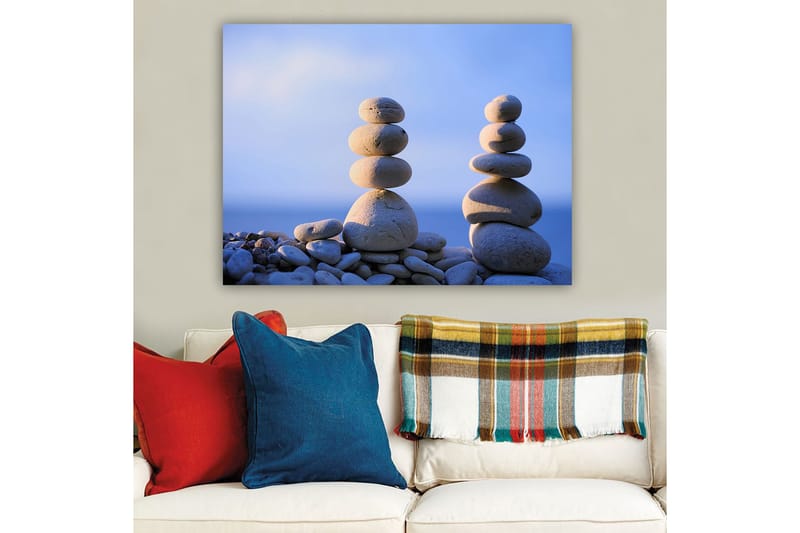 Canvastavla 70x100 cm - Stabila stenar i en harmonisk balans - Ljusgrå / Beige / Blå - Inredning - Tavlor & posters - Canvastavla