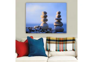 Canvastavla 70x100 cm - Stabila stenar i en harmonisk balans - Ljusgrå / Beige / Blå - Inredning - Tavlor & posters - Canvastavla