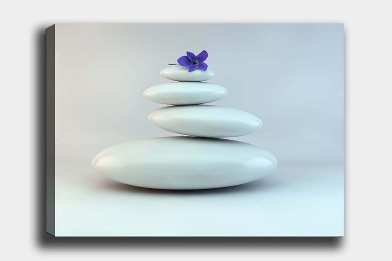 Canvastavla 70x100 cm - Stapel av vita stenar med en lila blomma på toppen - Vit / Lila - Inredning - Tavlor & posters - Canvastavla