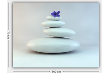 Canvastavla 70x100 cm - Stapel av vita stenar med en lila blomma på toppen - Vit / Lila - Inredning - Tavlor & posters - Canvastavla