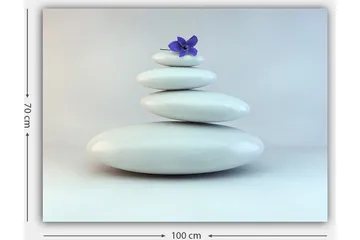 Canvastavla 70x100 cm - Stapel av vita stenar med en lila blomma på toppen - Vit / Lila - Inredning - Tavlor & posters - Canvastavla