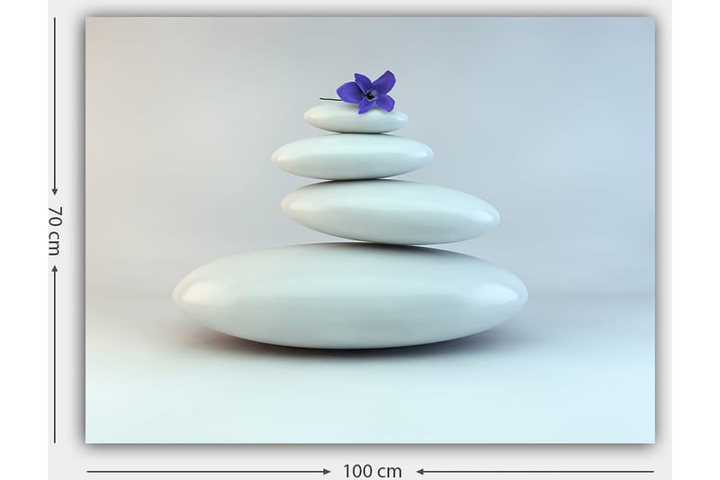 Canvastavla 70x100 cm - Stapel av vita stenar med en lila blomma på toppen - Vit / Lila - Inredning - Tavlor & posters - Canvastavla