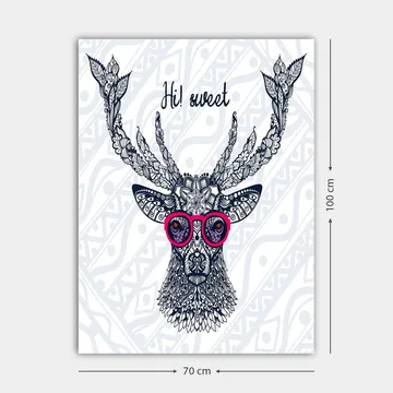 Canvastavla 70x100 cm - Stiliserad älg med glasögon och dekorativa detaljer - Mörkblå / Rosa - Inredning - Tavlor & posters - Canvastavla