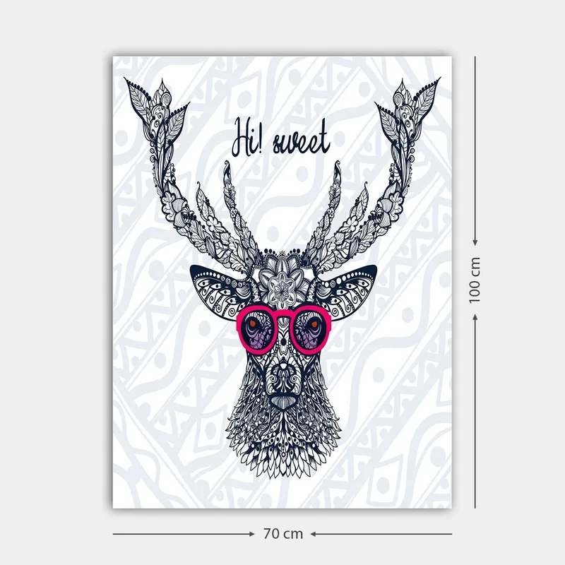 Canvastavla 70x100 cm - Stiliserad älg med glasögon och dekorativa detaljer - Mörkblå / Rosa - Inredning - Tavlor & posters - Canvastavla