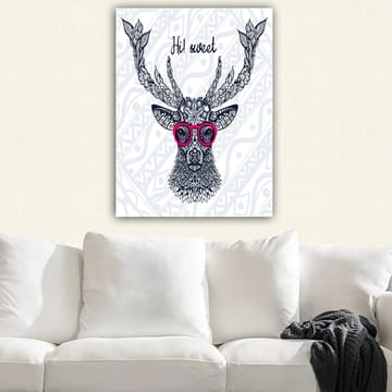 Canvastavla 70x100 cm - Stiliserad älg med glasögon och dekorativa detaljer - Mörkblå / Rosa - Inredning - Tavlor & posters - Canvastavla