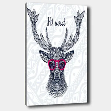 Canvastavla 70x100 cm - Stiliserad älg med glasögon och dekorativa detaljer - Mörkblå / Rosa - Inredning - Tavlor & posters - Canvastavla