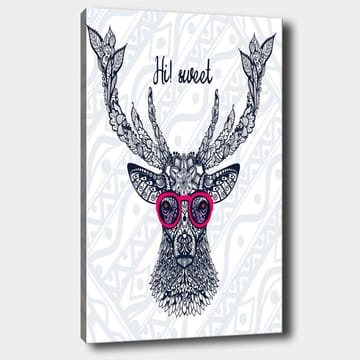 Canvastavla 70x100 cm - Stiliserad älg med glasögon och dekorativa detaljer - Mörkblå / Rosa - Inredning - Tavlor & posters - Canvastavla