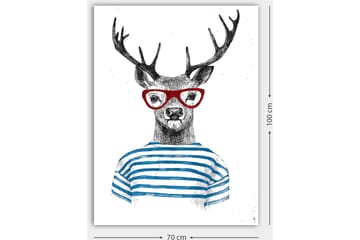 Canvastavla 70x100 cm - Stiliserad älg med glasögon och randig tröja - Svart / Röd / Blå - Inredning - Tavlor & posters - Canvastavla