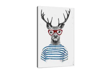 Canvastavla 70x100 cm - Stiliserad älg med glasögon och randig tröja - Svart / Röd / Blå - Inredning - Tavlor & posters - Canvastavla