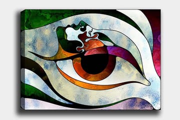 Canvastavla 70x100 cm - Stiliserad ögonform med färgglada inslag som skapar en hypnotisk effekt - Grön / Brun / Vit - Inredning - Tavlor & posters - Canvastavla