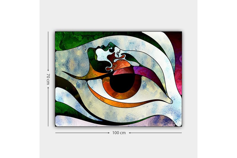 Canvastavla 70x100 cm - Stiliserad ögonform med färgglada inslag som skapar en hypnotisk effekt - Grön / Brun / Vit - Inredning - Tavlor & posters - Canvastavla
