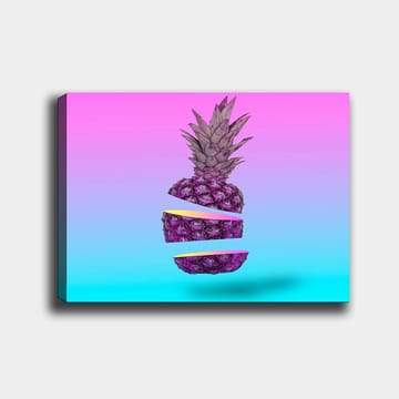 Canvastavla 70x100 cm - Stiliserad ananas som är skuren i tre delar med en färgglad bakgrund - Lila / Gul / Turkos - Inredning - Tavlor & posters - Canvastavla