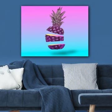 Canvastavla 70x100 cm - Stiliserad ananas som är skuren i tre delar med en färgglad bakgrund - Lila / Gul / Turkos - Inredning - Tavlor & posters - Canvastavla